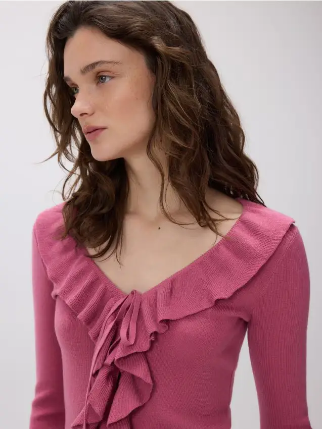 Maglione con balza - malva