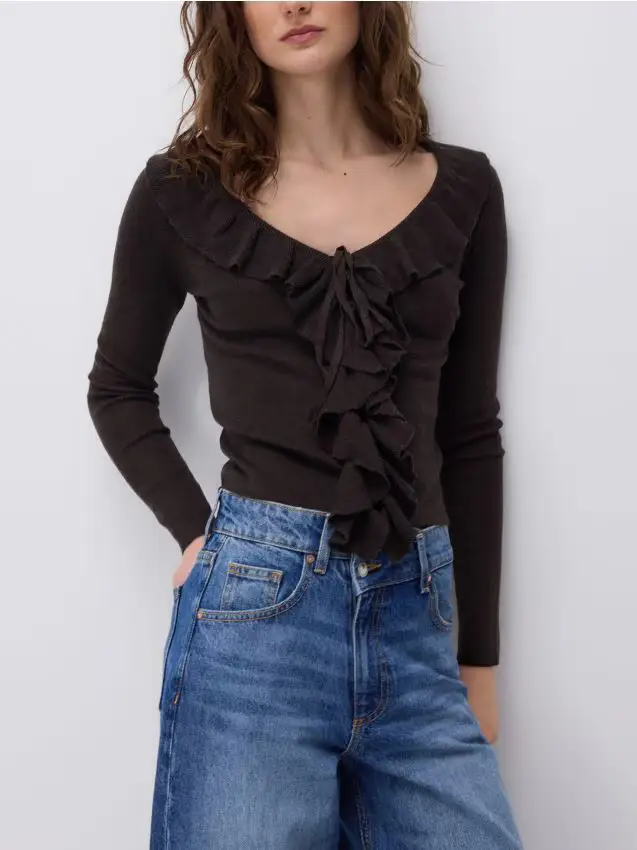 Maglione con balza - marrone scuro