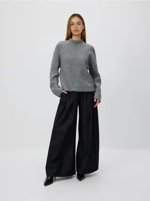 Maglione con bordino a contrasto - grigio medio