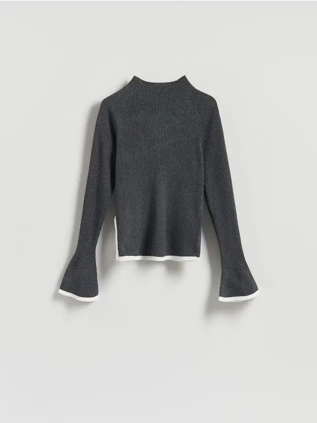 Maglione con bordino a contrasto - grigio medio