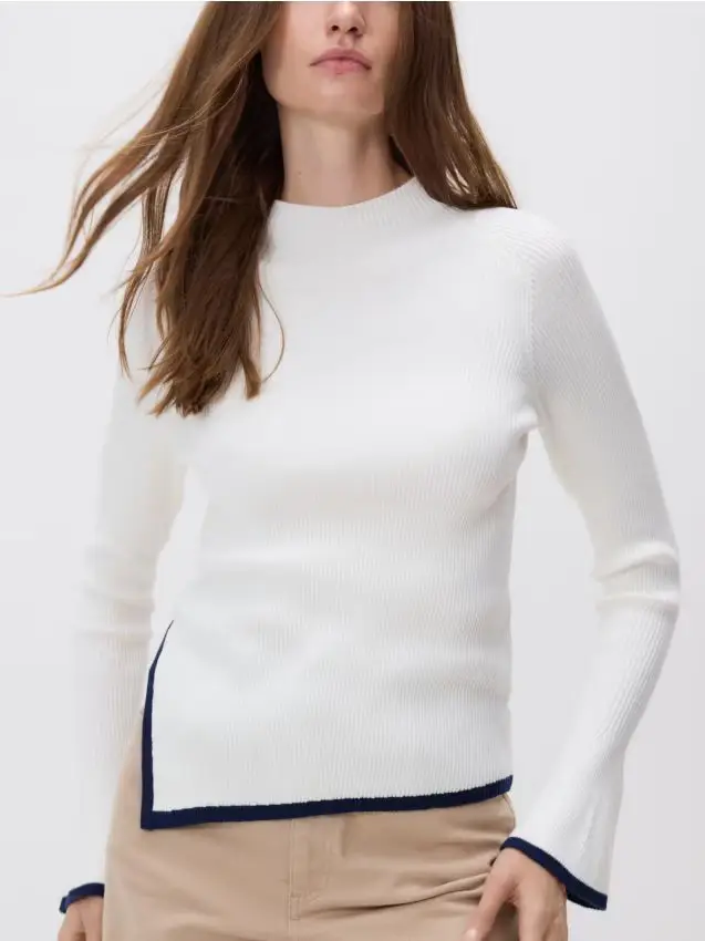 Maglione con bordino a contrasto - panna