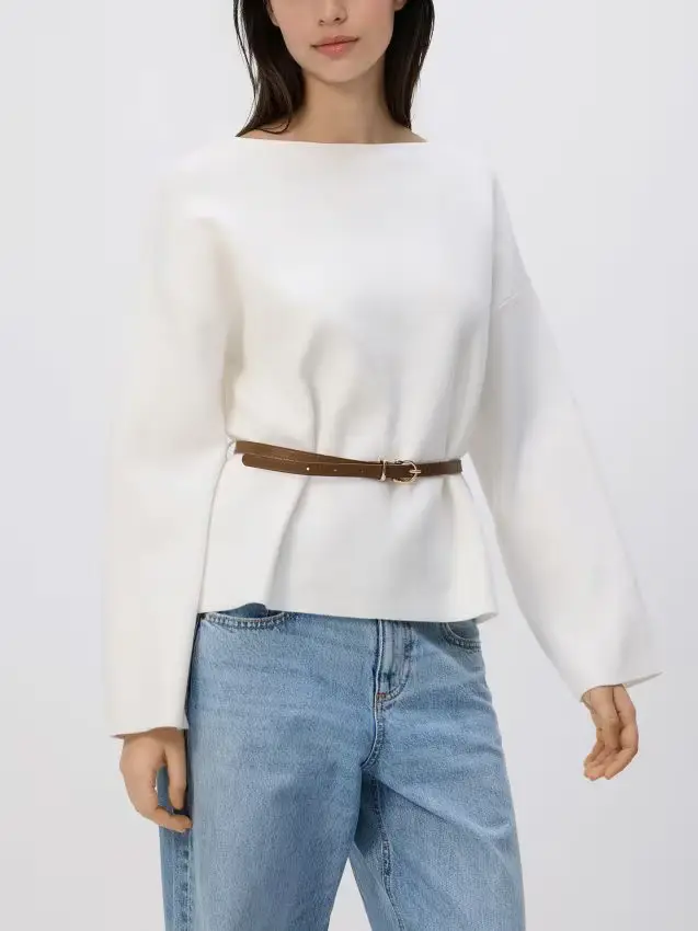 Maglione con cintura - panna