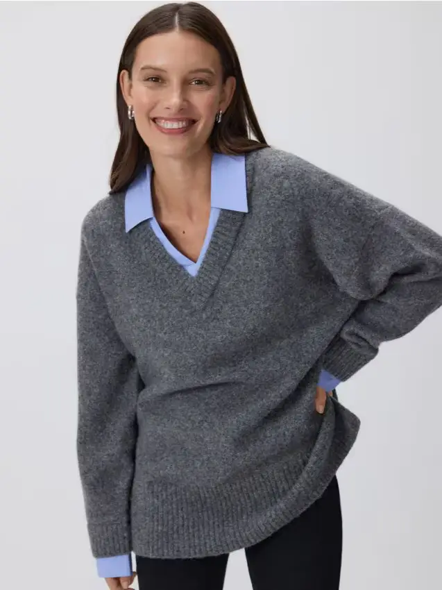 Maglione con colletto a camicia - grigio medio