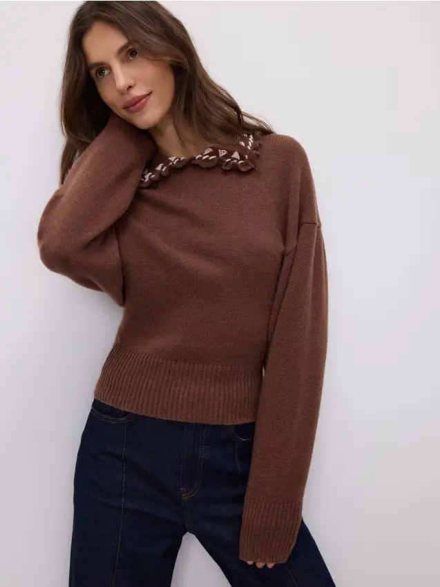 Maglione con colletto - marrone scuro
