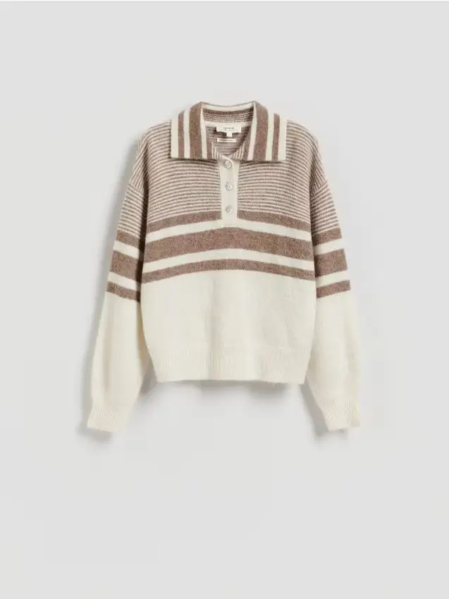 Maglione con colletto - panna