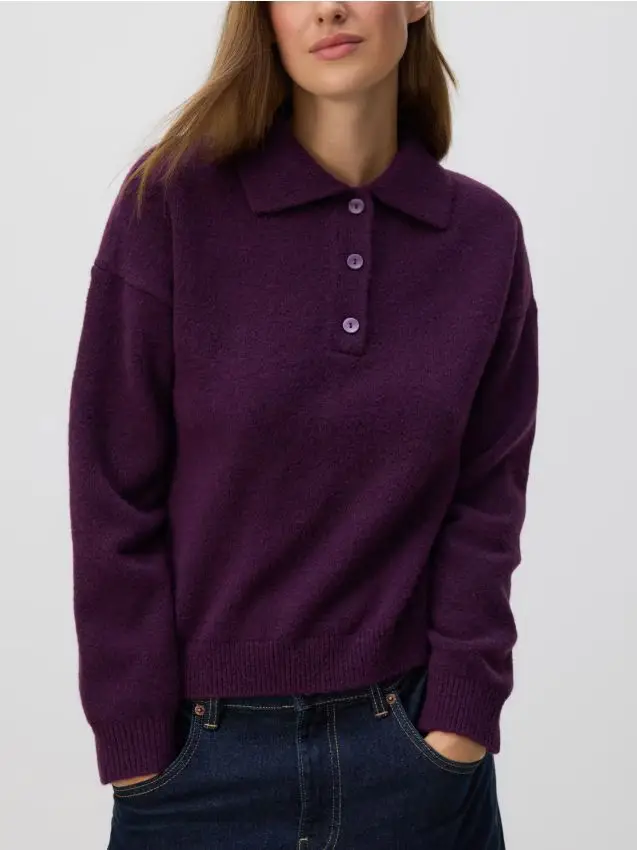 Maglione con colletto - viola scuro