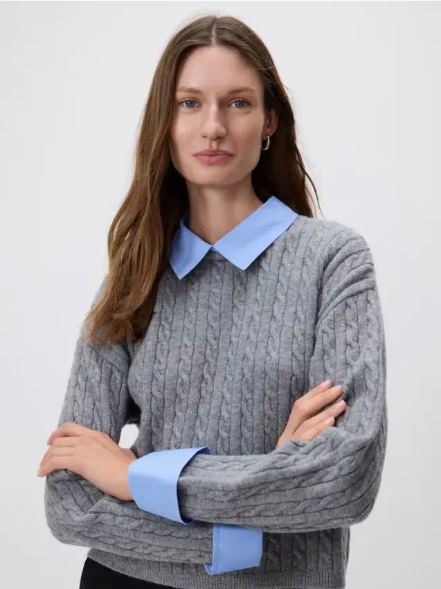 Maglione con elementi di camicia - grigio medio