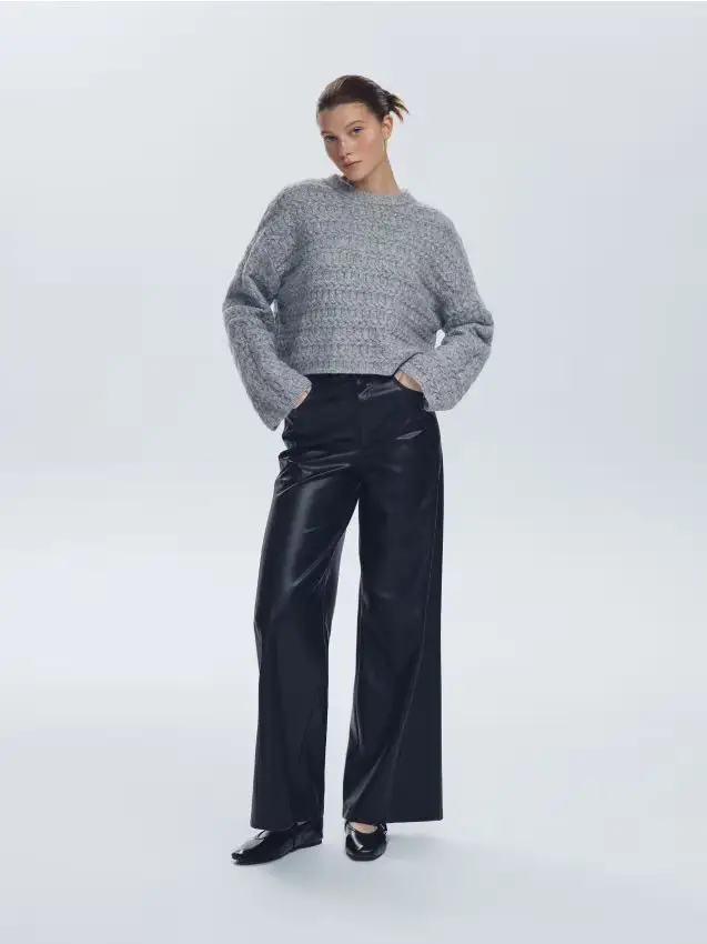 Maglione con maglia decorativa - grigio medio