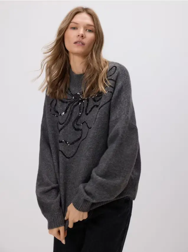 Maglione con motivo a paillette - grigio medio