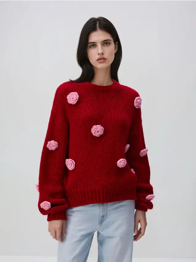 Maglione con rose - rosso