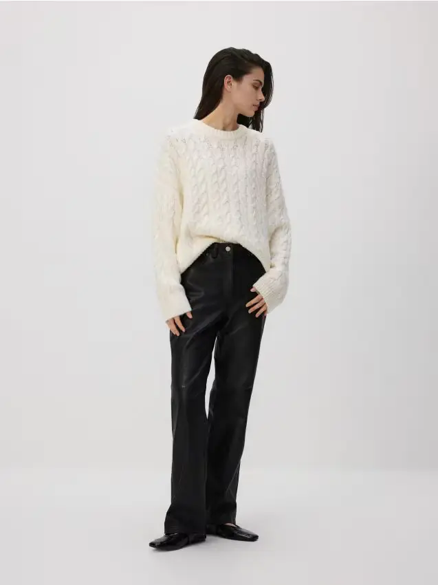 Maglione con trecce - panna