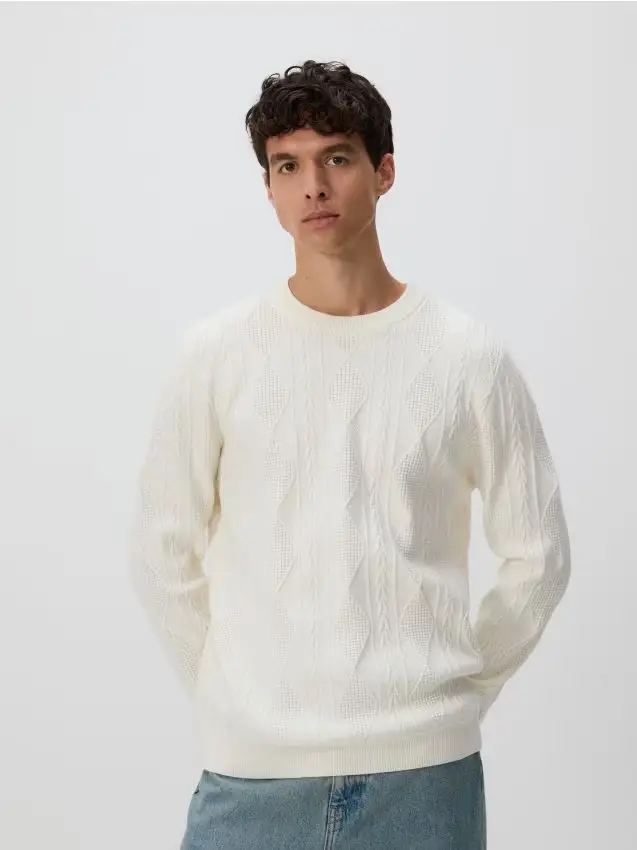 Maglione con trecce - panna