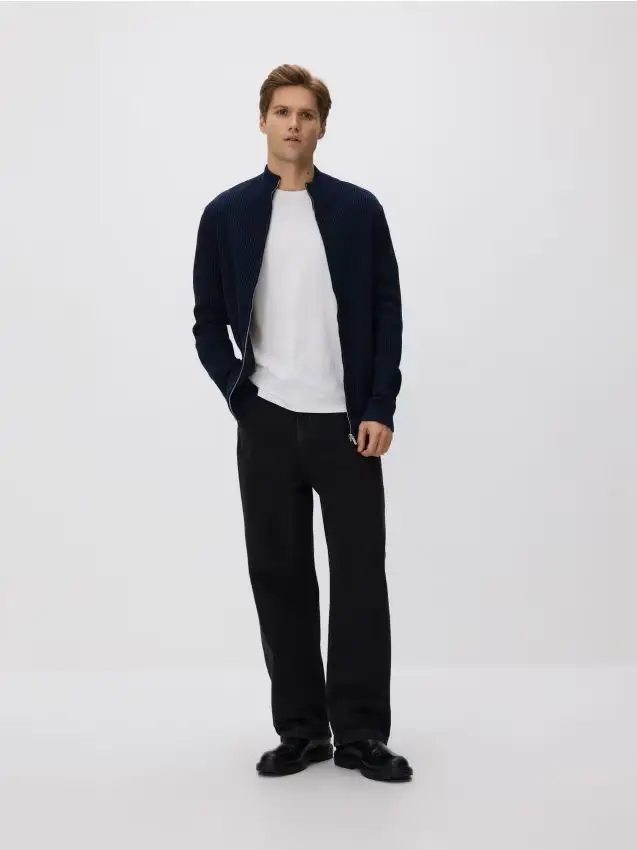 Maglione con zip e colletto rigido - blu scuro