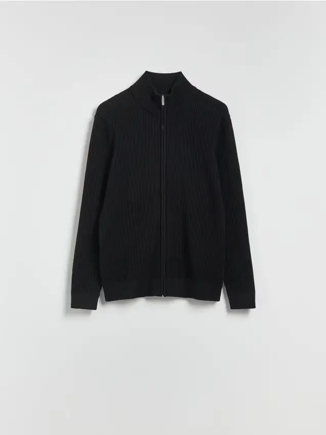 Maglione con zip e colletto rigido - nero