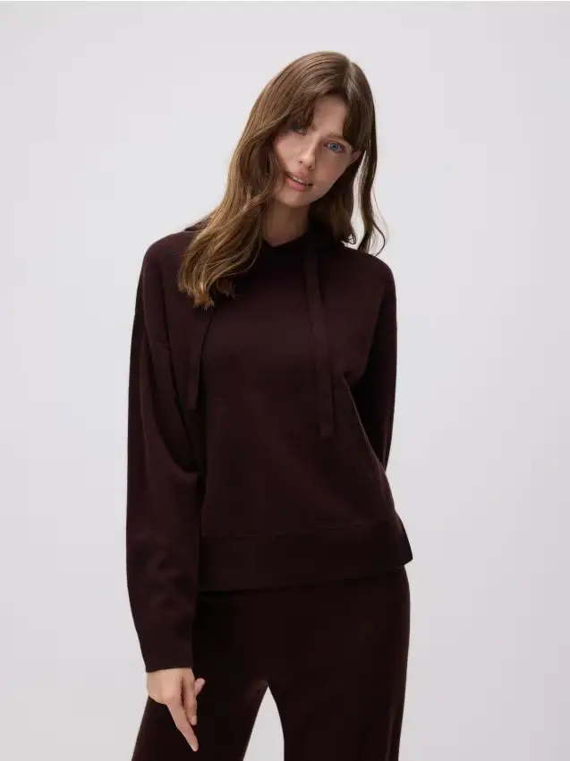 Maglione di lana con cappuccio - marrone scuro