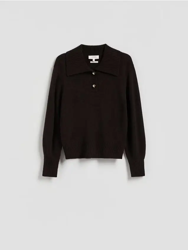 Maglione di lana con colletto - marrone scuro