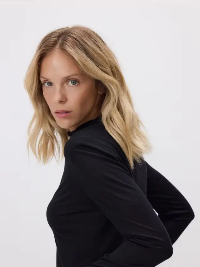 Maglione dolcevita con cashmere - nero