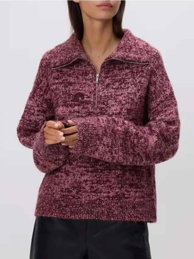 Maglione fantasia con colletto - maroon