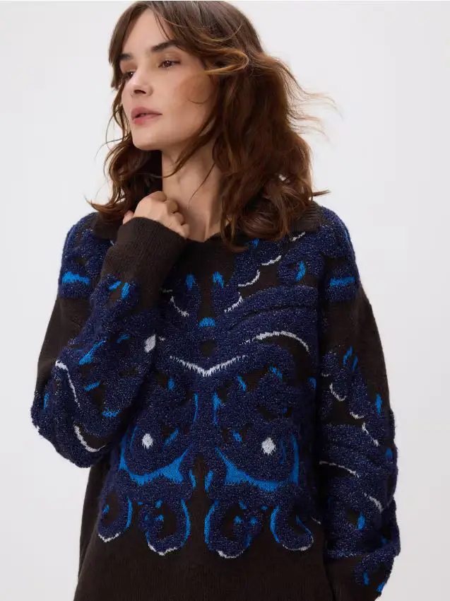 Maglione fantasia con colletto - multicolore