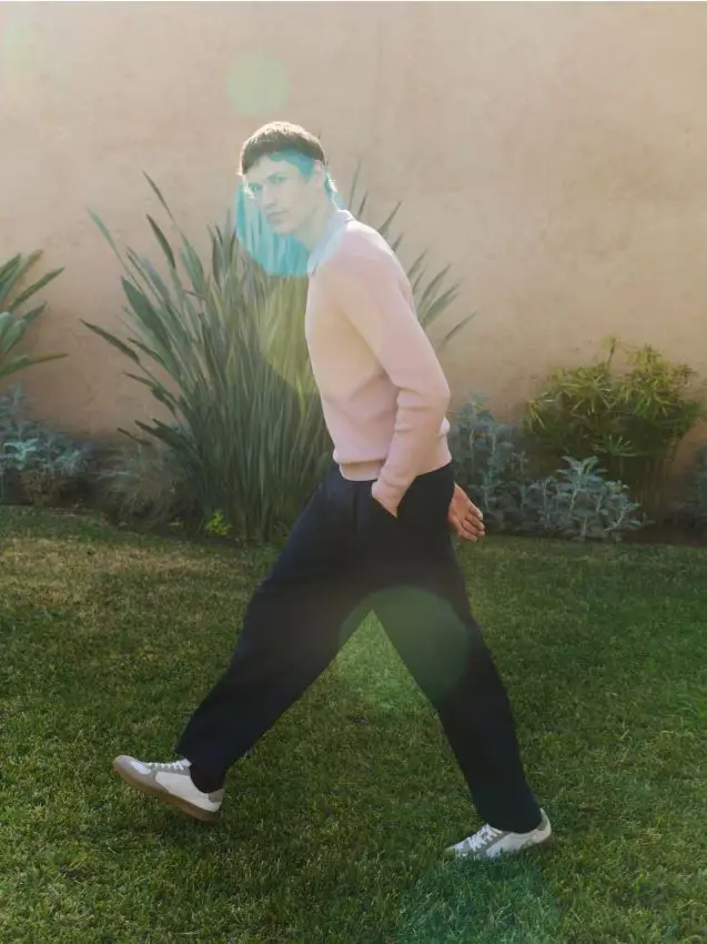 Maglione in cotone con colletto - rosa cipria