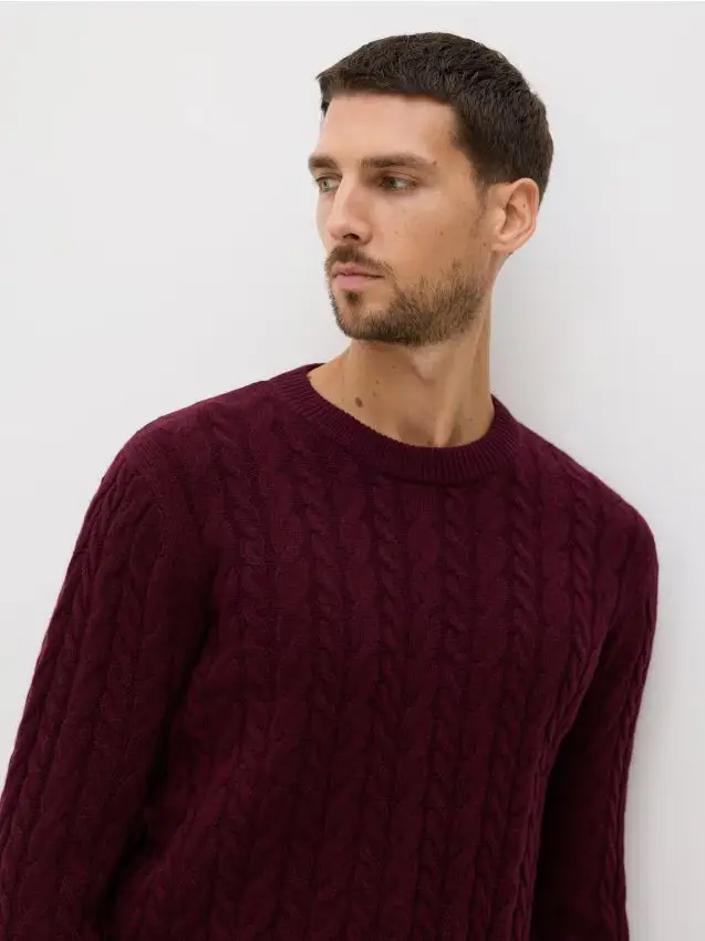 Maglione in lana con lavorazione a trecce - maroon