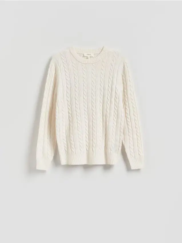 Maglione in lana con lavorazione a trecce - panna