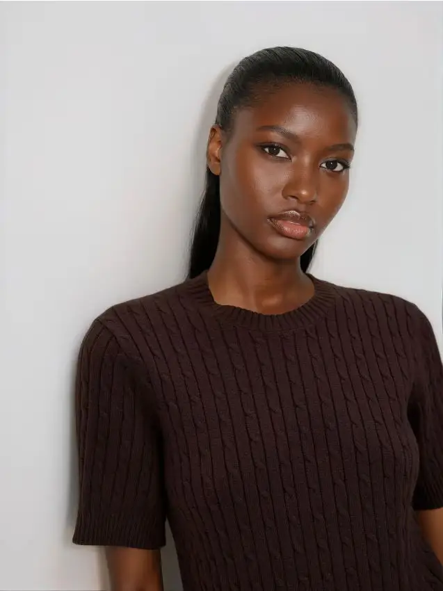 Maglione in maglia strutturata - marrone scuro