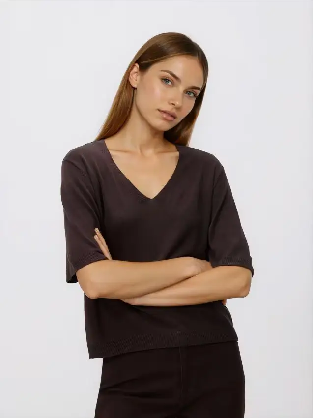 Maglione in misto viscosa - marrone scuro