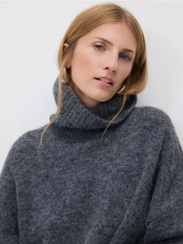 Maglione lungo a dolcevita - grigio medio