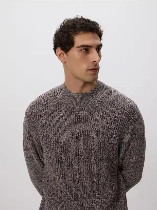 Maglione mélange con collo dolcevita - marrone scuro