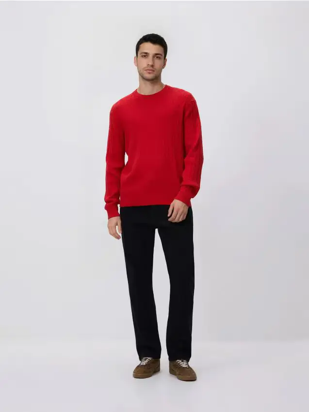 Maglione strutturato in misto cotone - rosso