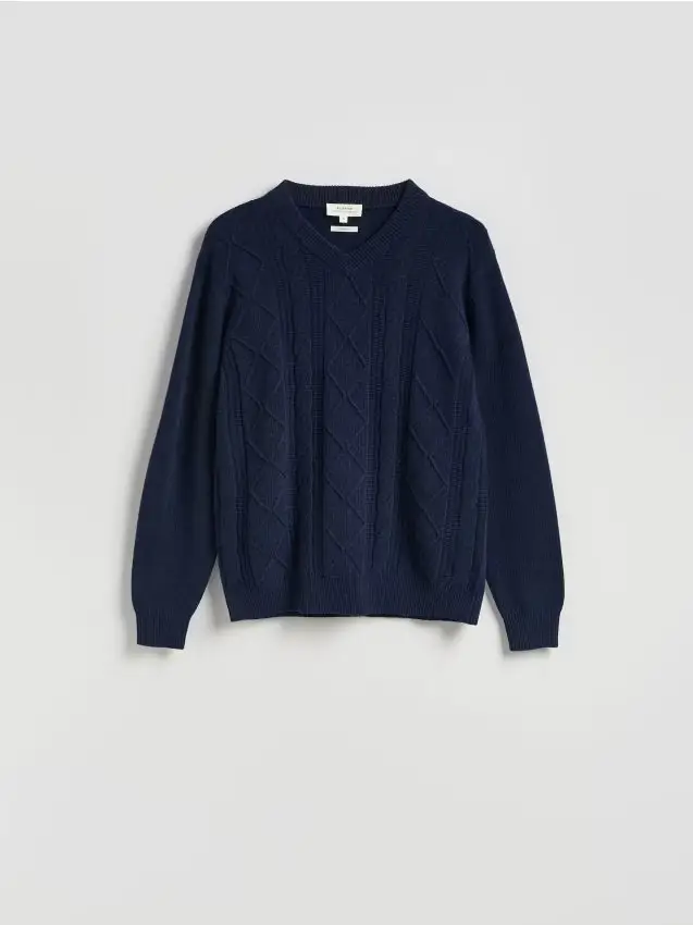 Maglione strutturato in misto lana - blu scuro