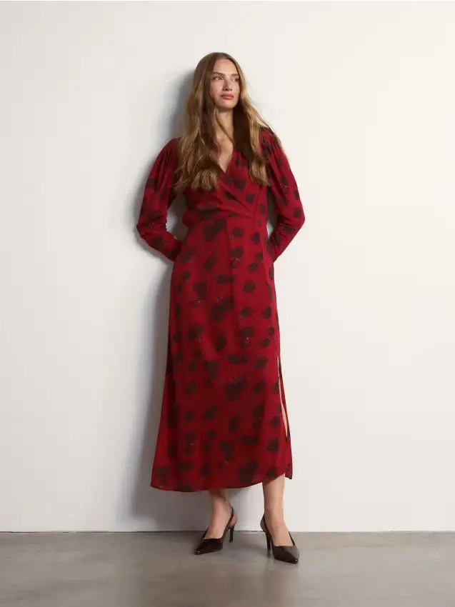 Maxi abito a fantasia floreale - rosso