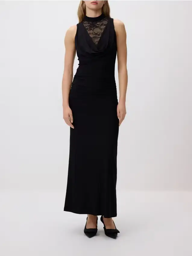 Maxi abito con pizzo - nero