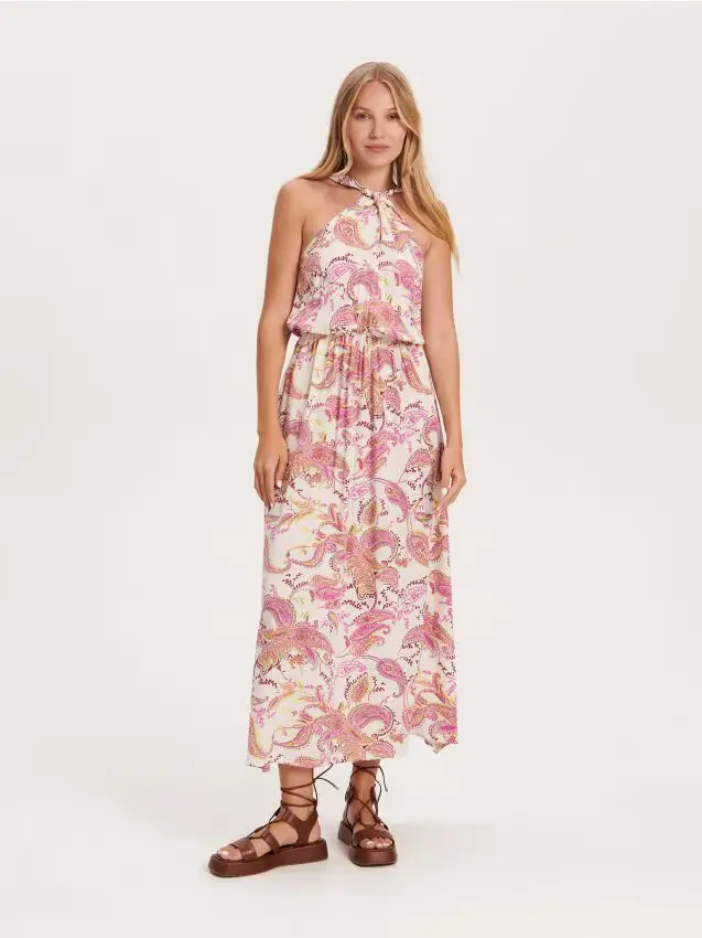 Maxi abito in viscosa - fucsia