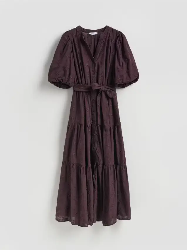 Maxi dress with embroidery - maroon