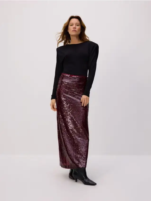 Maxi gonna con paillettes - maroon