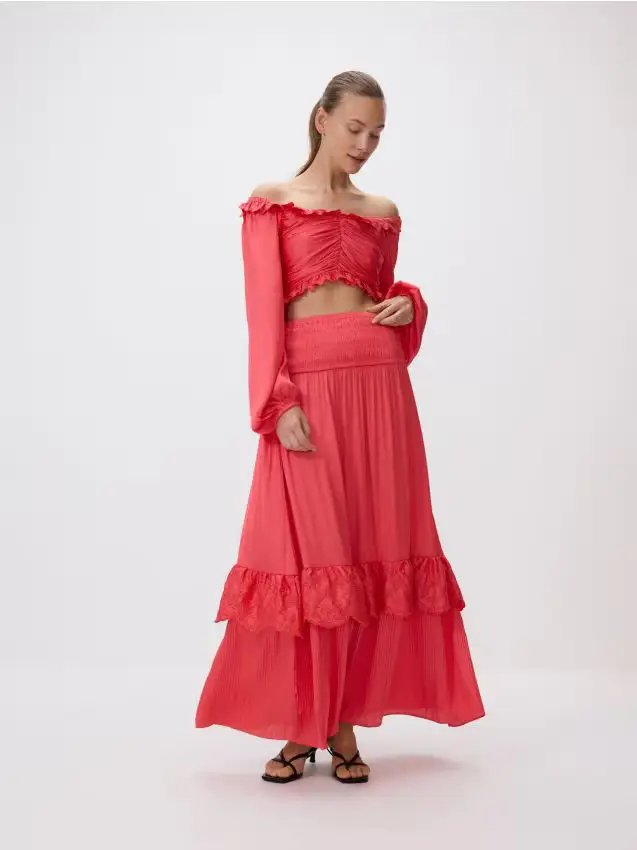 Maxi gonna con ricamo - corallo