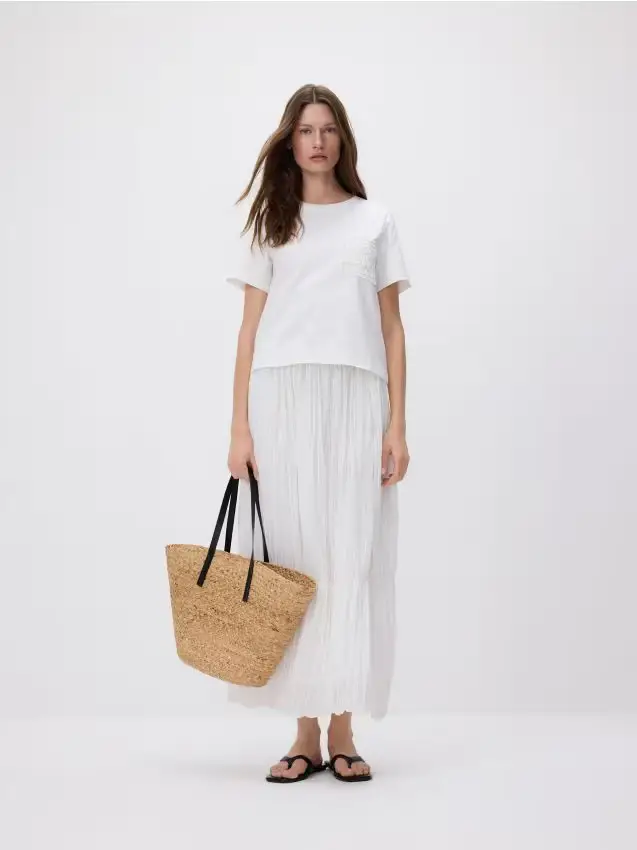 Maxi gonna in tessuto stropicciato - bianco