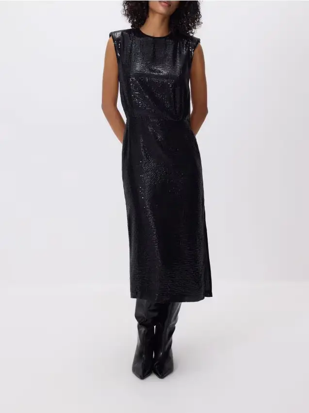 Midi abito con paillettes - nero