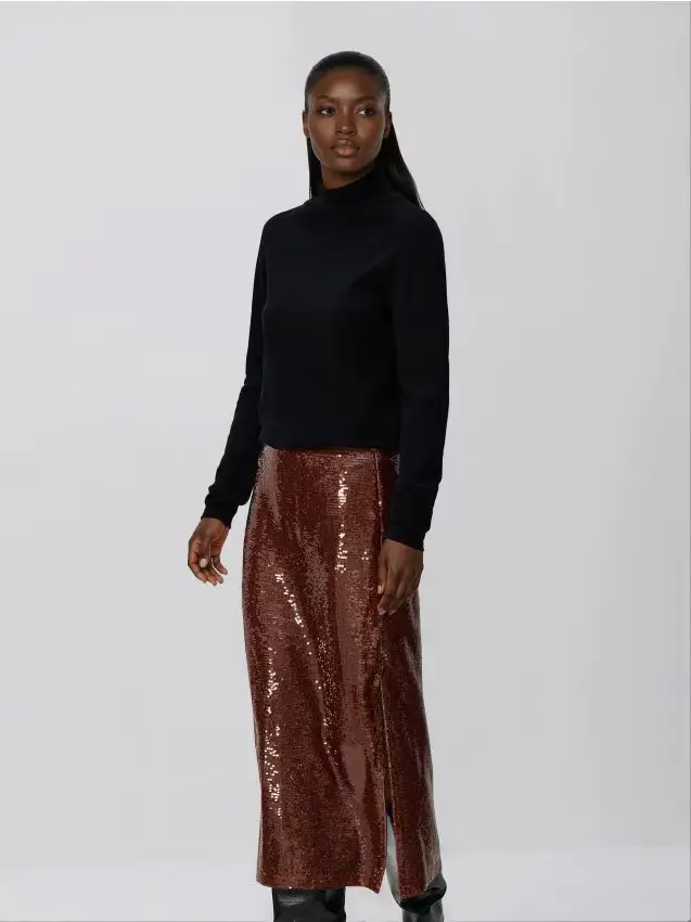 Midigonna con paillette - marrone dorato
