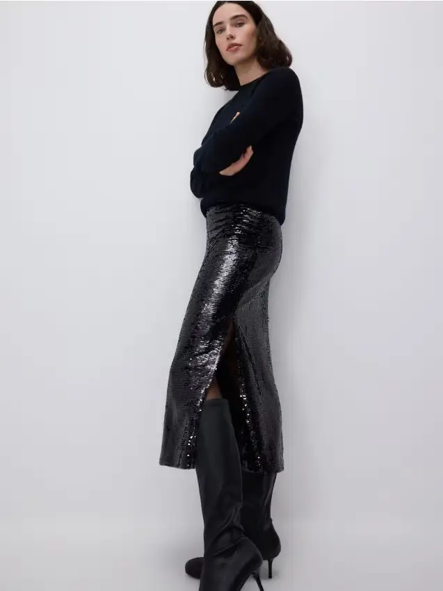 Midigonna con paillette - nero