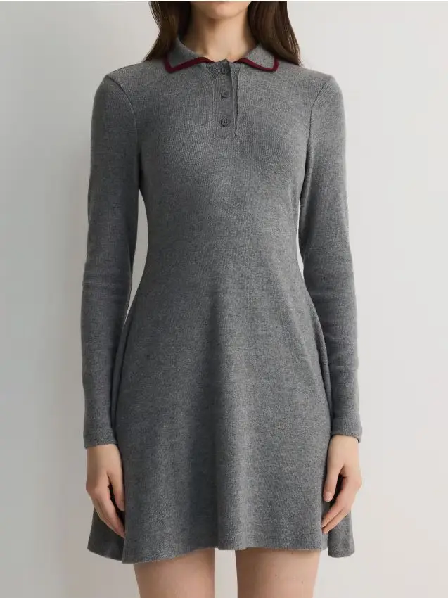 Mini abito con colletto - grigio scuro
