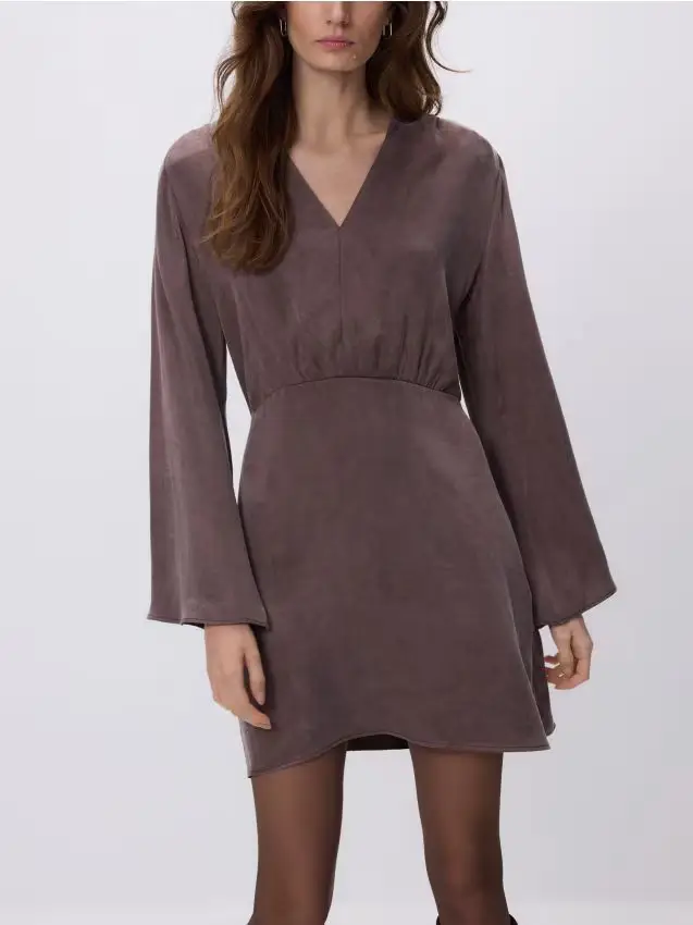 Mini abito in misto lyocell - marrone scuro