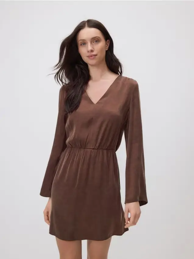 Mini abito in misto lyocell - marrone scuro