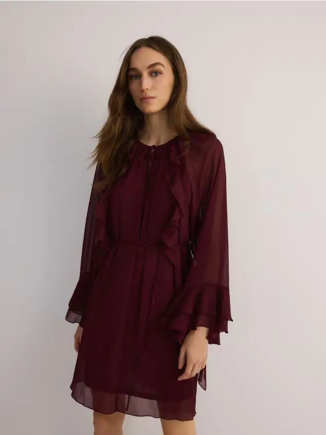 Mini suknelė su raukiniais - mogano