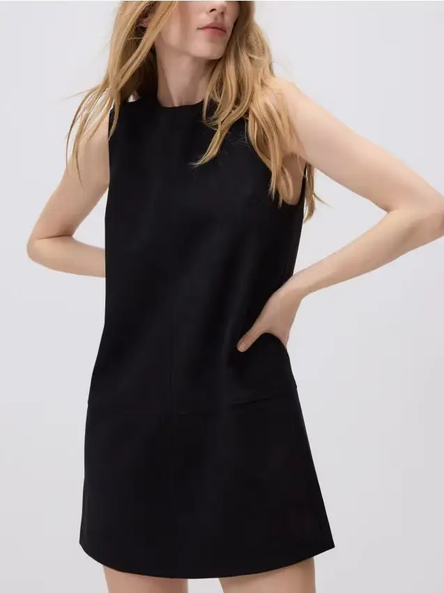 Mini vestito con effetto scamosciato - nero