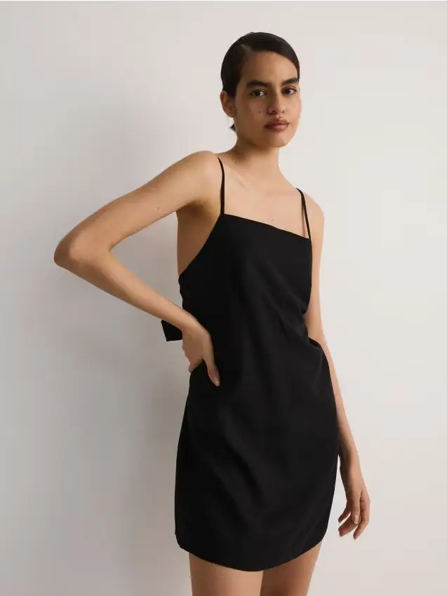 Mini vestito in misto lino - nero