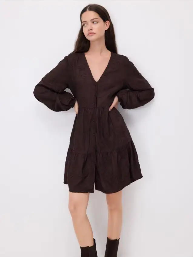 Mini vestito in misto viscosa - marrone scuro