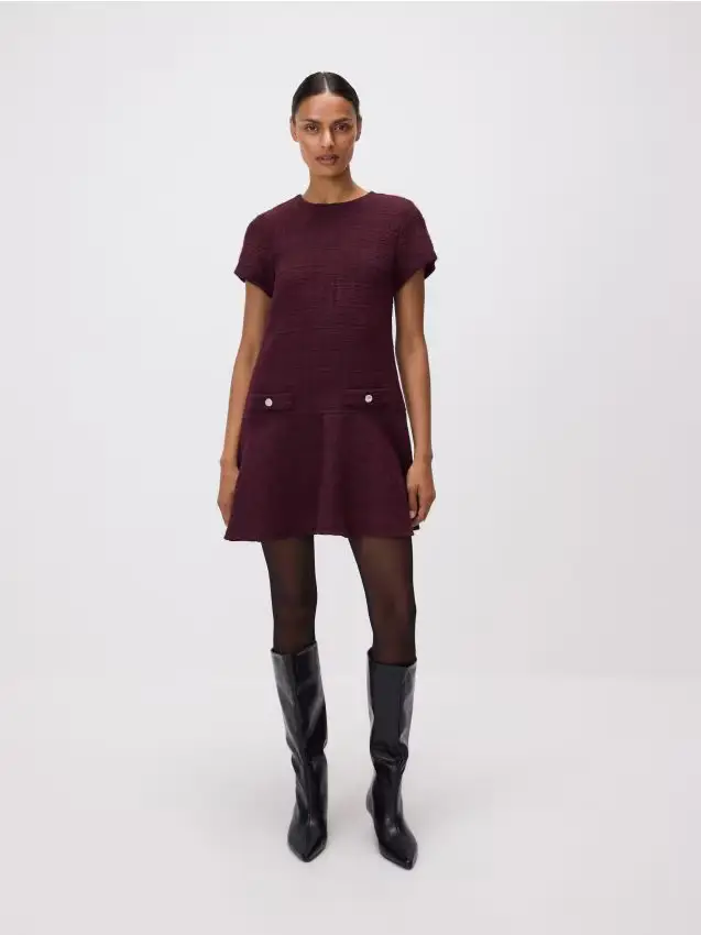 Mini vestito in tweed - maroon